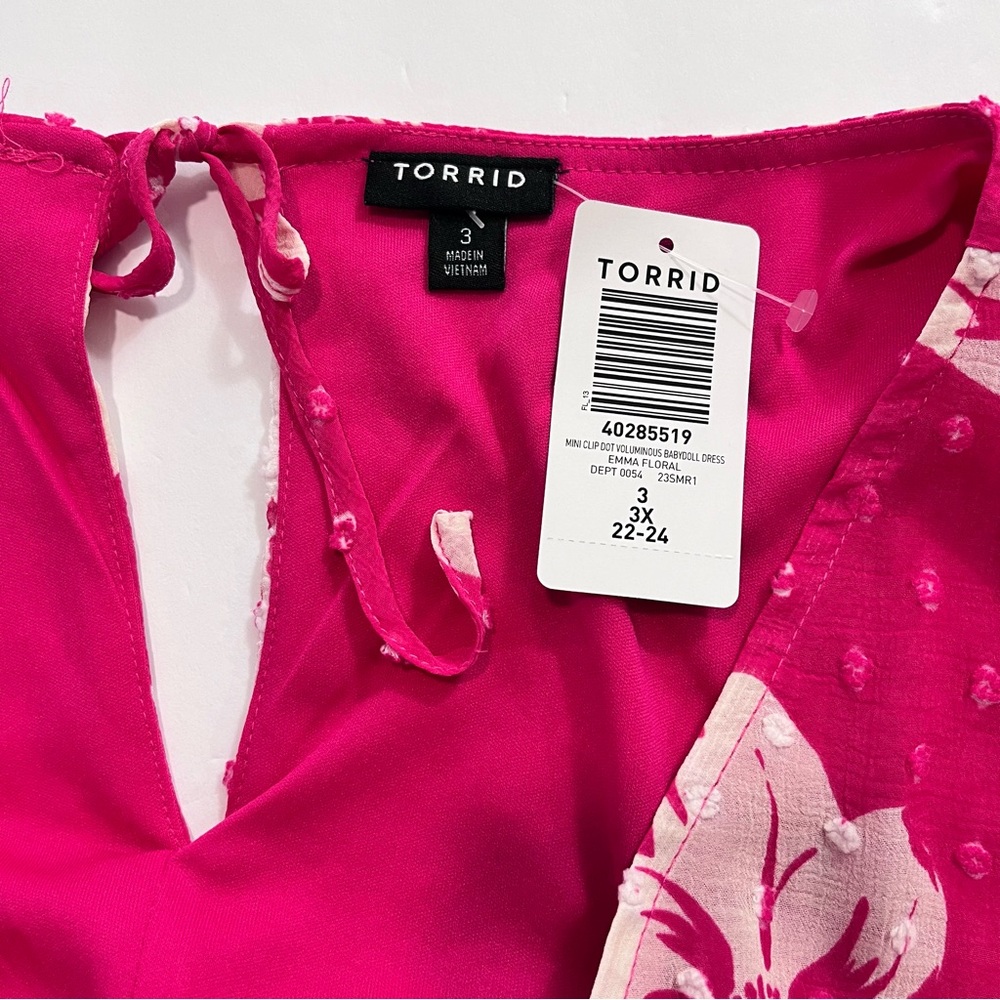 NWT Torrid Pink White Floral Clip Swiss Dot Pockets Dress Size 3X - Picture 14 of 14